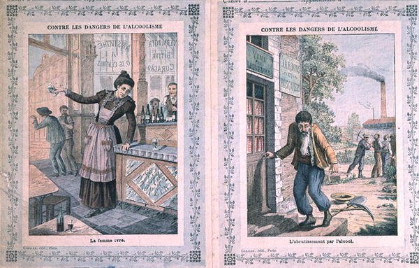 Az alkoholizmus veszélyei, egy iskolai füzet borítója. 1900 körül (színes litó) alkotó: French School