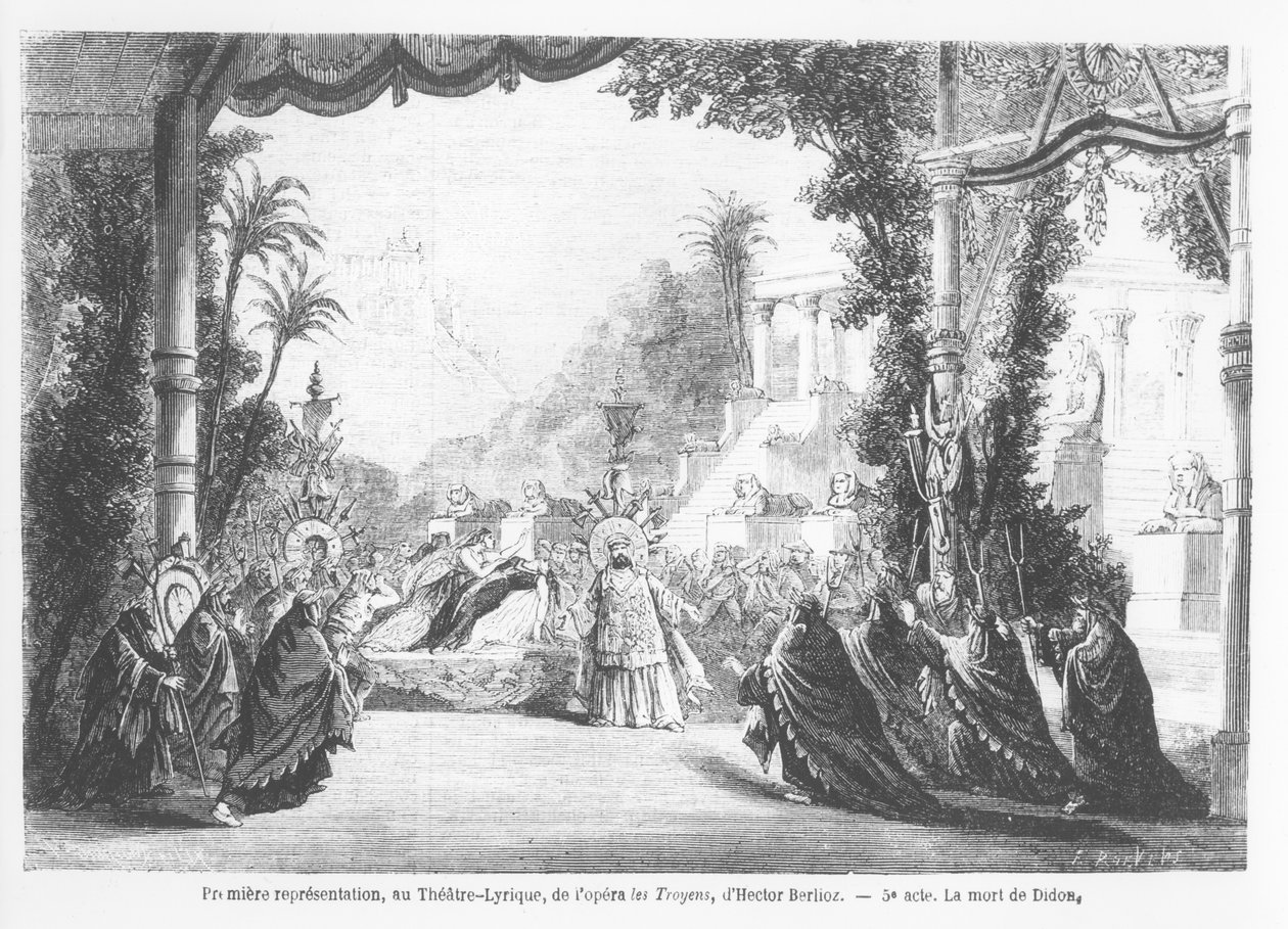 Dido halála, a Les Troyens első előadása Hector Berlioztól (1803-69) a párizsi Theatre Lyrique-ben, a Le Monde Illustre-ből, 1863. november 14. alkotó: French School