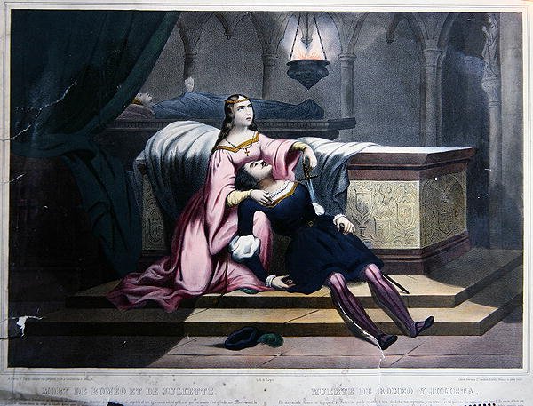Rómeó és Júlia halála, 1830 körül (színes litó) alkotó: French School