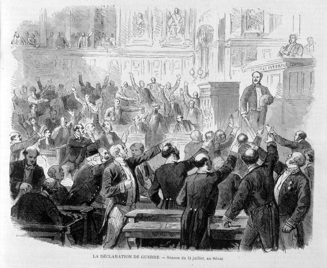 Az 1870-es hadüzenet: július 15-i ülés a szenátusban – a „Le Monde Illustré”-ban alkotó: French School