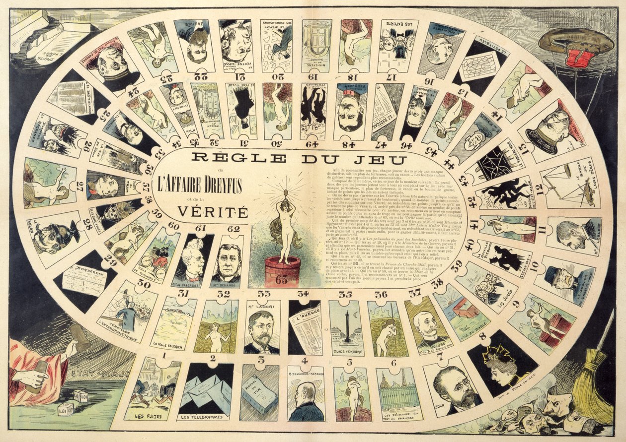 A Dreyfus Affair Game, a különböző érintett személyek portréival, 19. század vége alkotó: French School