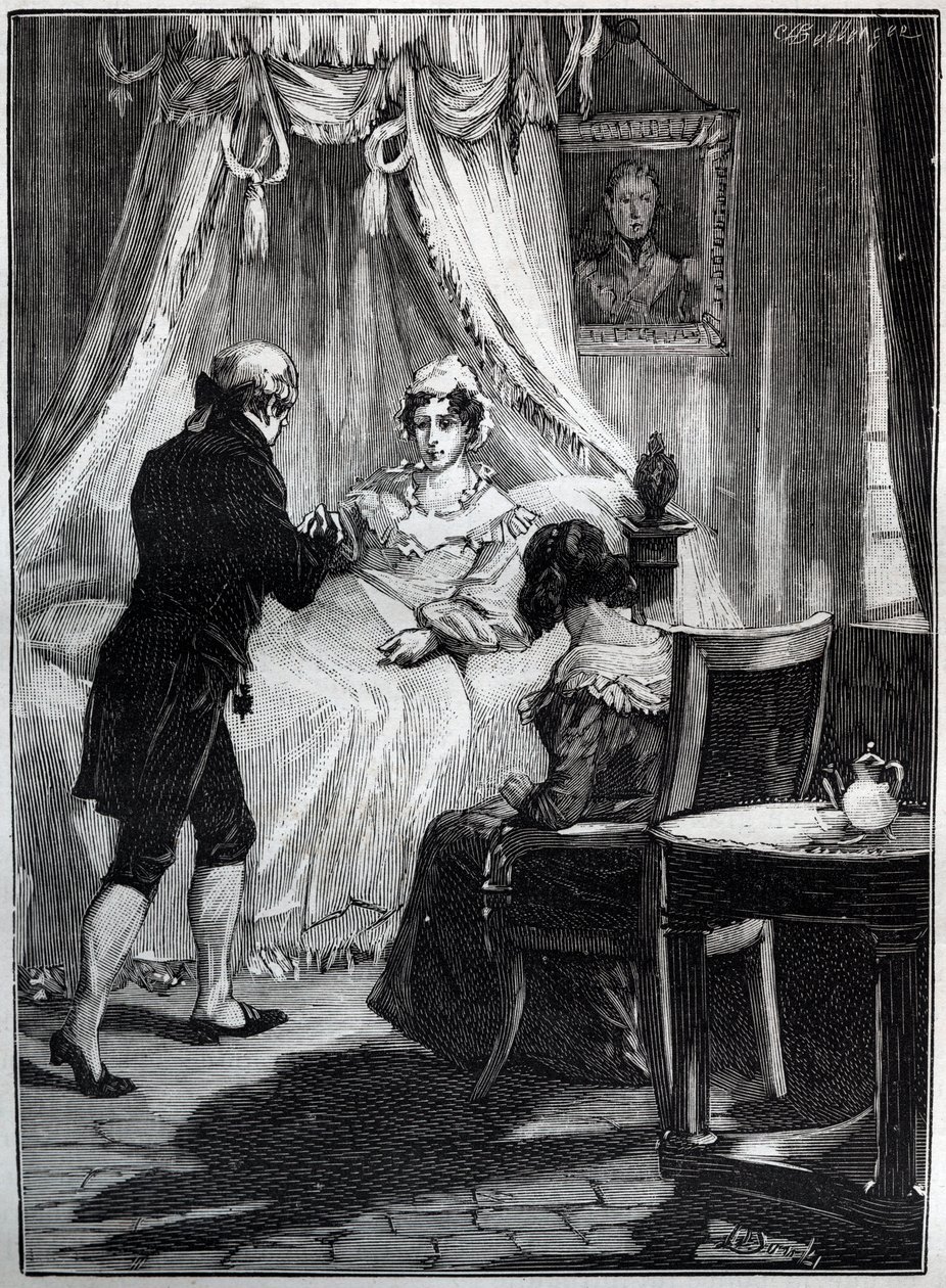 Berry hercegné (Marie Caroline, a két Szicília hercegnője, Berry hercegnője (1798-1870) a Blay-erődben fogadja Louis Charles Deneux doktort (1767-1846) - Metszet - alkotó: French School