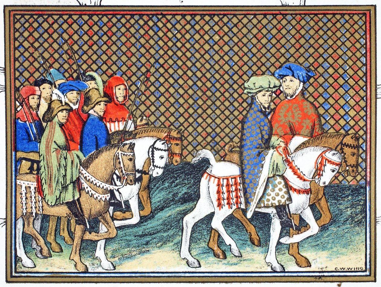 Exeter és Surrey hercegeit II. Richard küldte a Conway kastélyból Chesterbe, hogy kezelje Lancaster hercegét, faxmásolat a Le Prinse et Mort du Roy Richart-ból Jean Cretontól, újranyomva 19. alkotó: French School