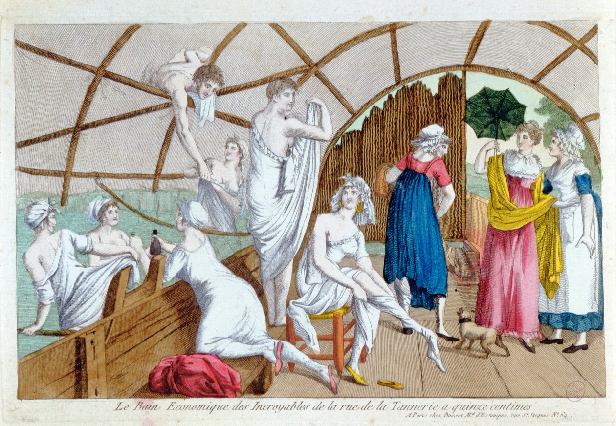Az Incroyables gazdaságos fürdője a Rue de la Tannerie-nél, Párizs, 1800 körül alkotó: French School