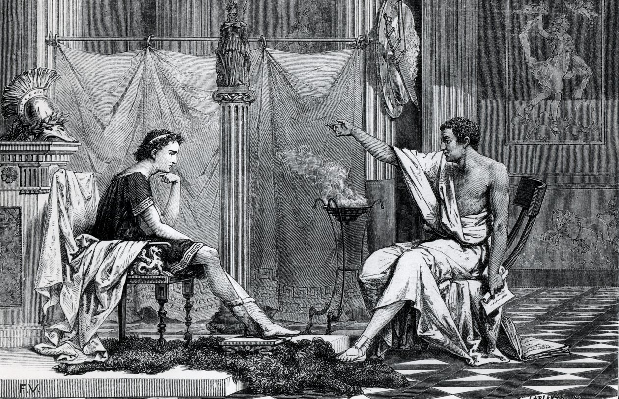 Arisztotelész (Kr. e. 384-322) Nagy Sándor (Kr. e. 356-323) nevelése L. Figuier könyvéből alkotó: French School