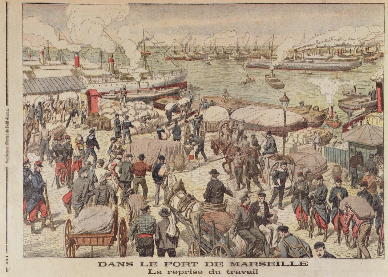 A sztrájk vége Marseille-ben, illusztráció a Le Petit Journalból, 1904. október 23. alkotó: French School
