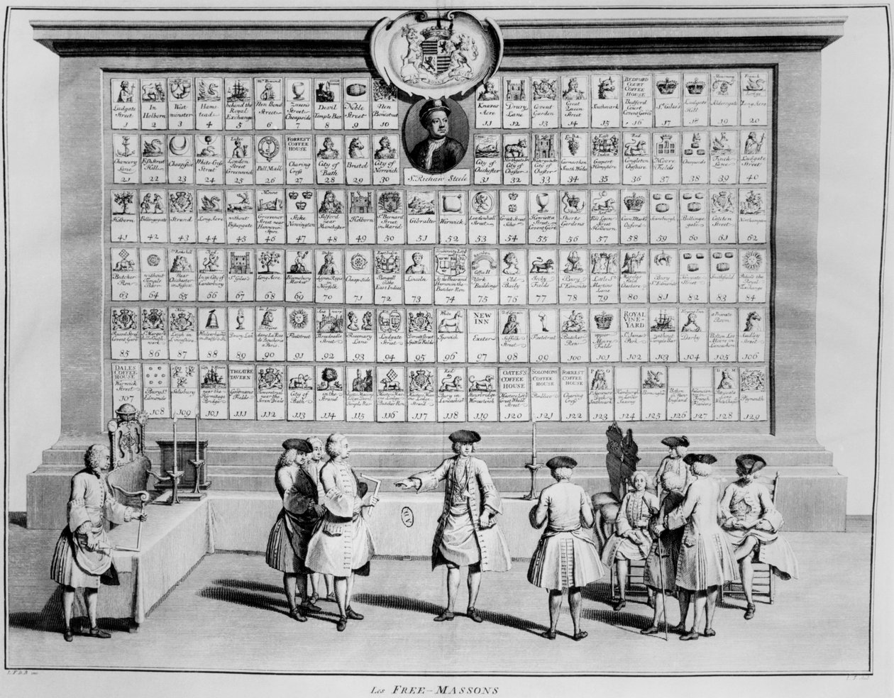 Az angol szabadkőműves páholyok, 1730 körül alkotó: French School