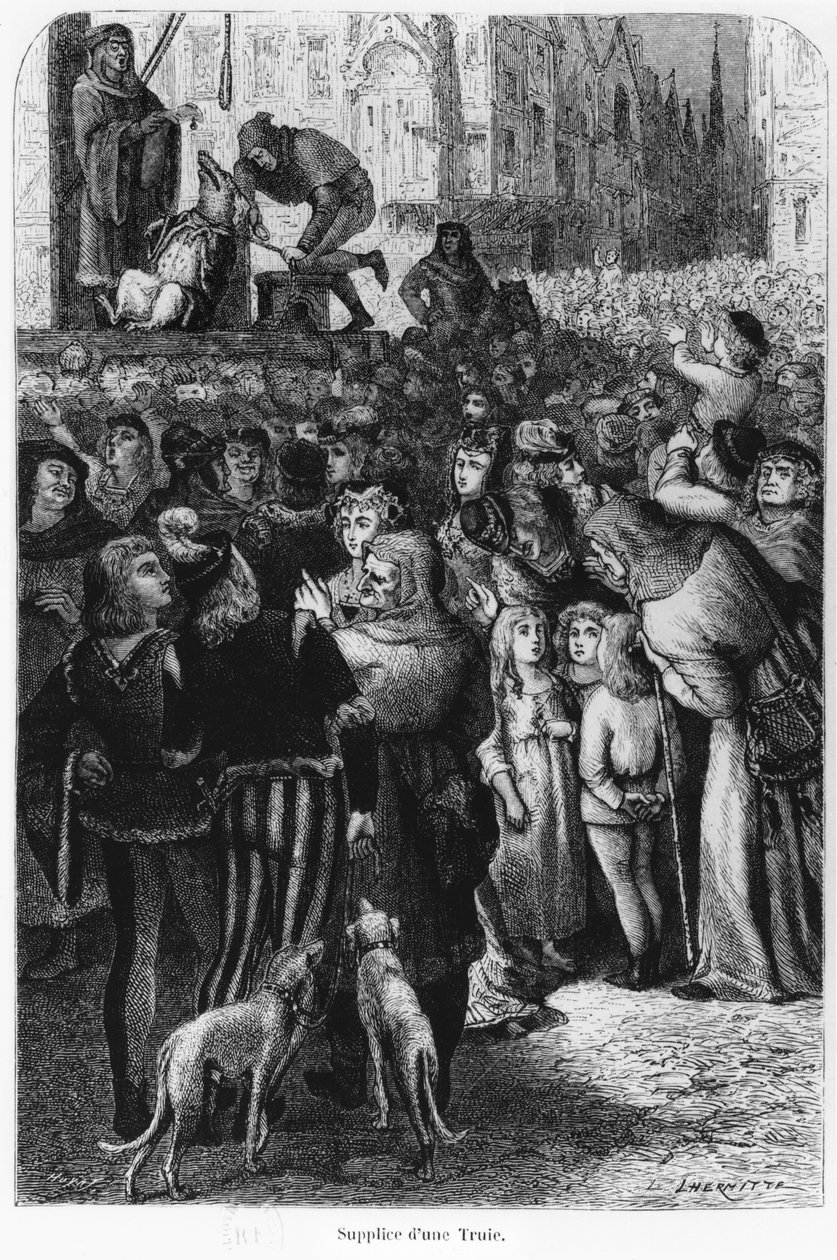 A koca kivégzése Falaise-ból, illusztráció A. Mangin Az ember és a szörnyetegből, 1872 alkotó: French School