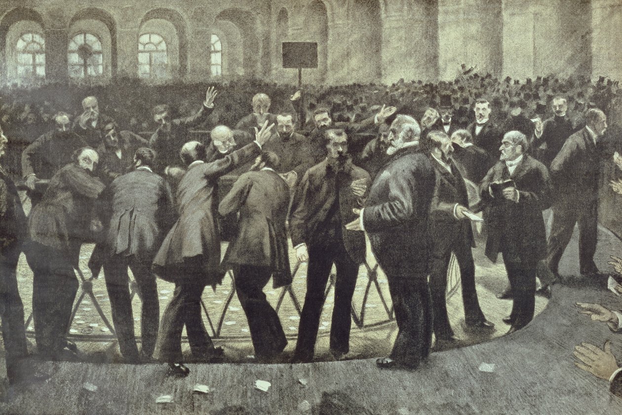 A híres Corbeille a párizsi tőzsdén, 1885 körül alkotó: French School