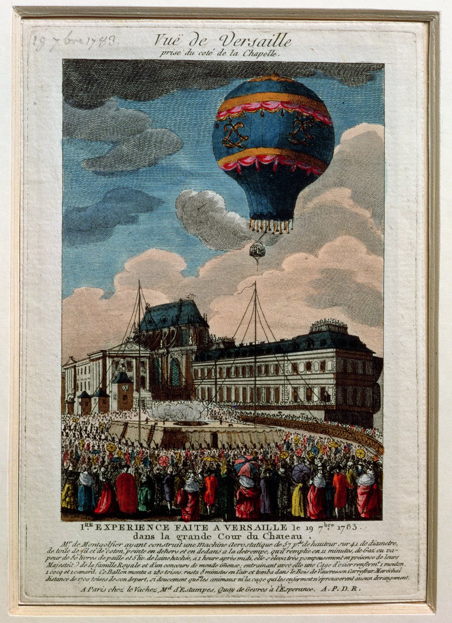 Az első léggömbkísérlet a Chateau de Versailles-ban, 1783. szeptember 19. alkotó: French School