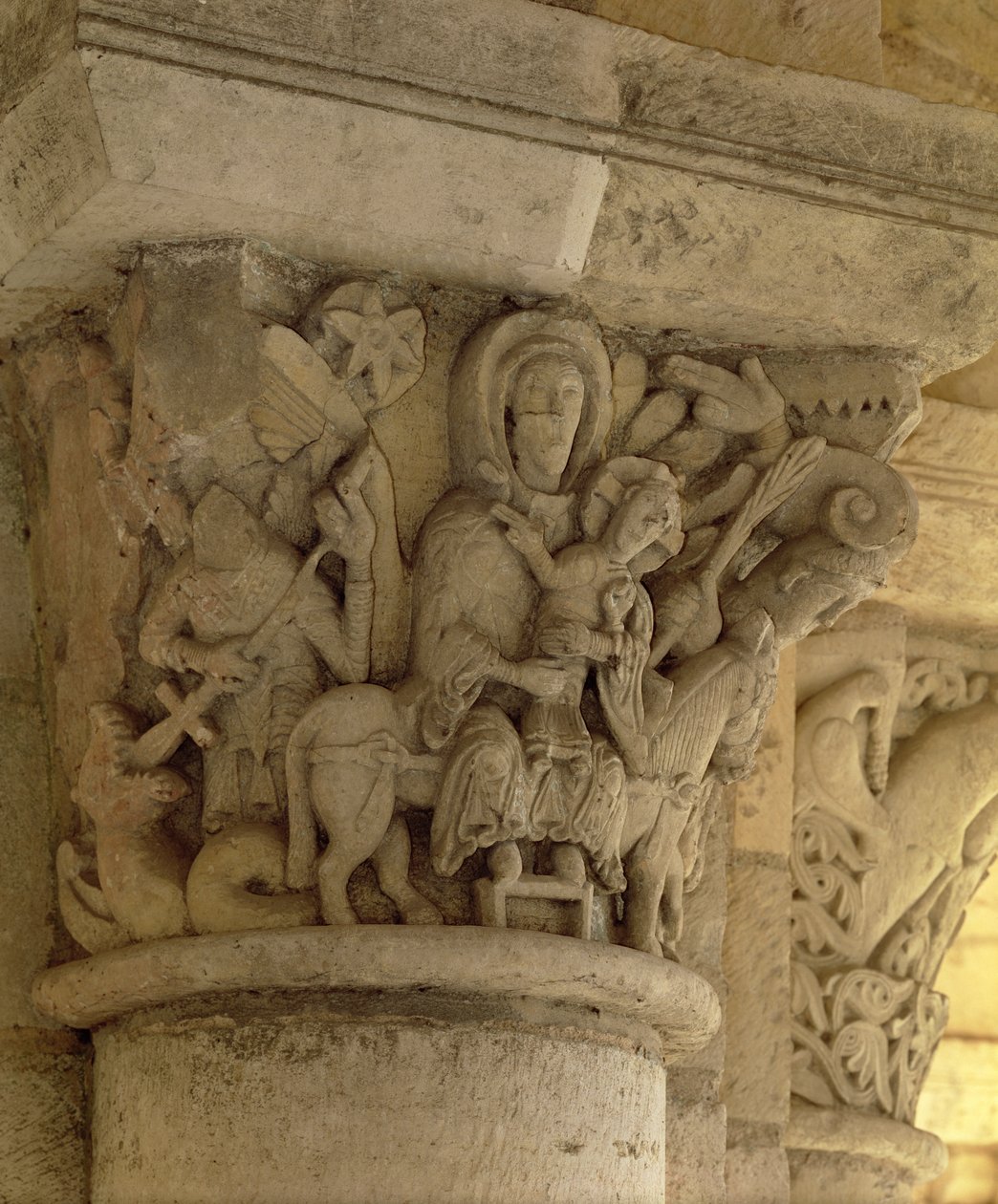 Repülés Egyiptomba, oszlopfő-dombormű a bencés apátság templomából, 13. század alkotó: French School