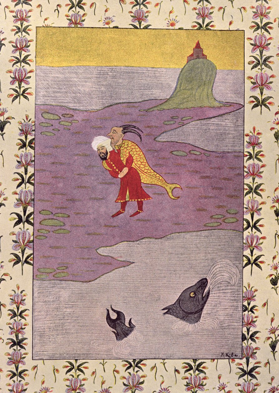 Szindbád negyedik útja, Szindbád, a tengerész illusztrációja, Az Arab éjszakák, 1895-ből (színes metszet) alkotó: French School