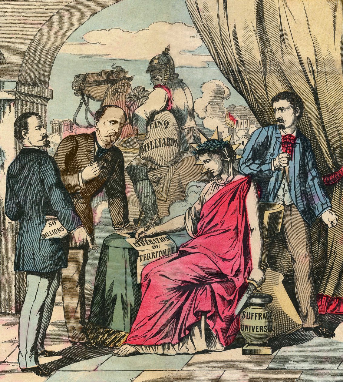 Az Adolphe Thiers és Otto von Bismarck közötti tárgyalások után az 1871. május 10-én aláírt frankfurti szerződés vetett véget a francia-német háborúnak: Franciaországnak át kellett adnia Elzász és Lotaringia egy részét, valamint 5 milliárd frankot kellett  alkotó: French School