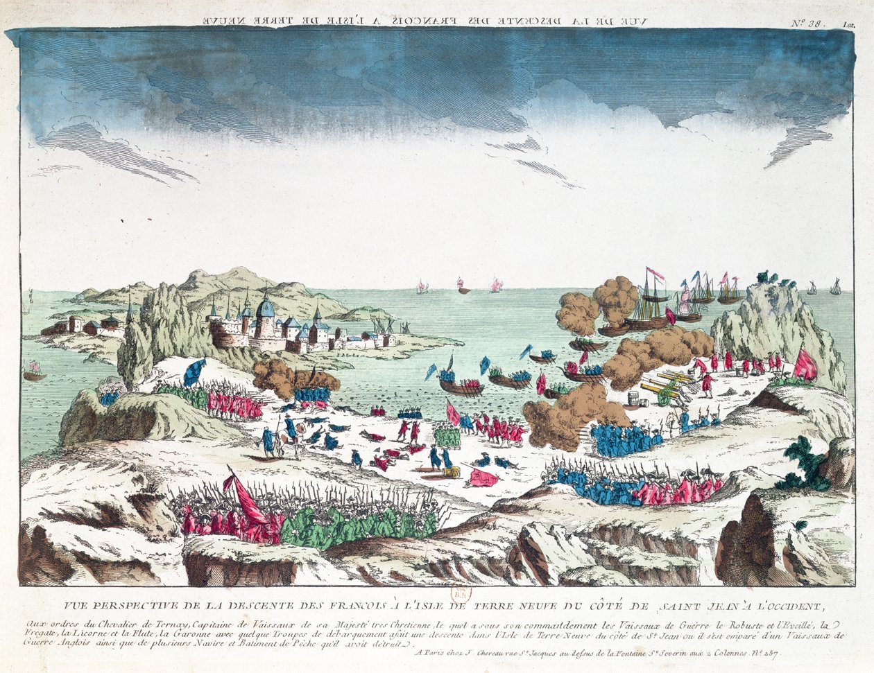A francia rajtaütés az új-fundlandi St. John ellen 1762. június 2-án Chevalier du Ternay (1722-80) parancsnoksága alatt, a XVIII. század végén alkotó: French School