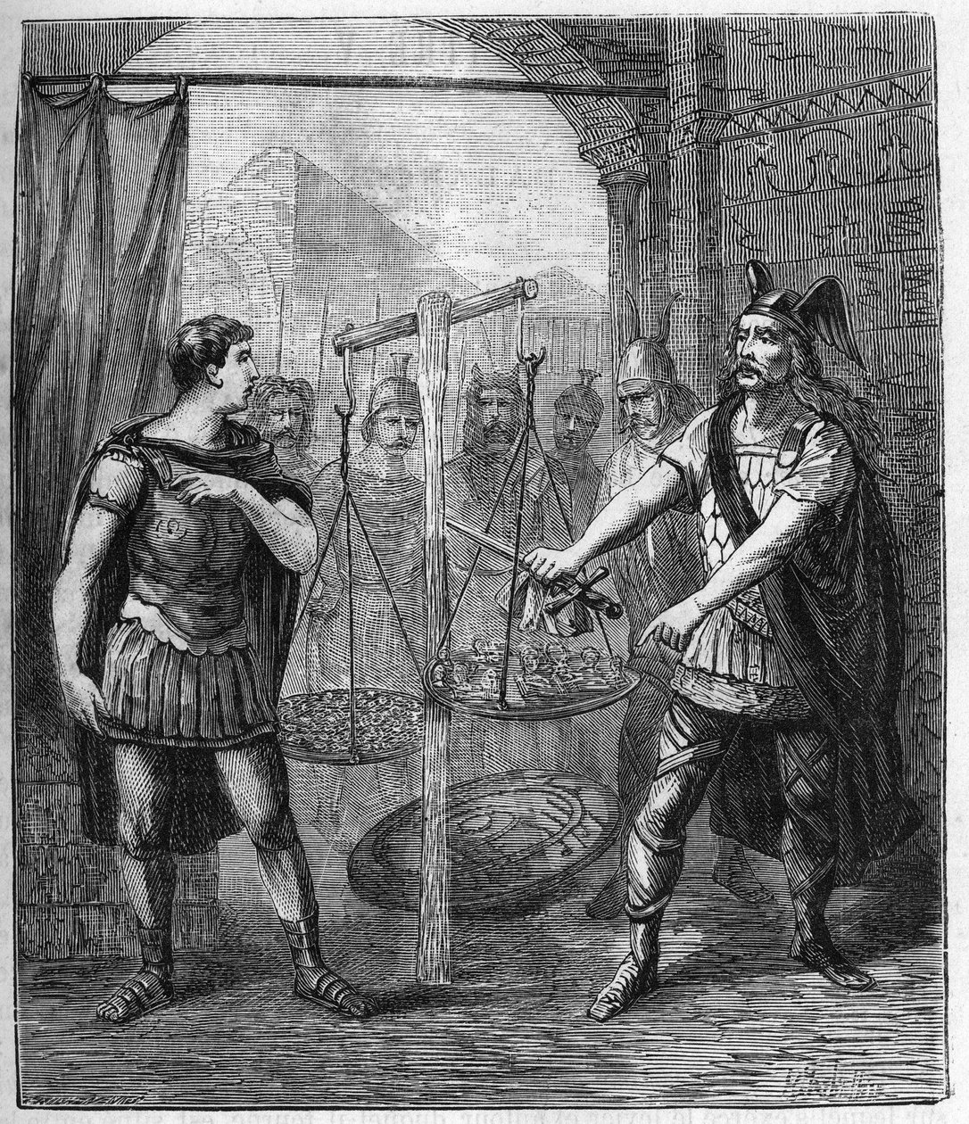 A gall hadsereg vezetője, Brennos (Brennus) legyőzi a rómaiakat és kikiáltja a „Vae Victis”-t (Jaj a legyőzötteknek), a gallok váltságdíjat követeltek Róma meghódítása után – Brennus, a senonok gall törzsének vezetője kimondja a végzetes Vae-t áldozat alkotó: French School