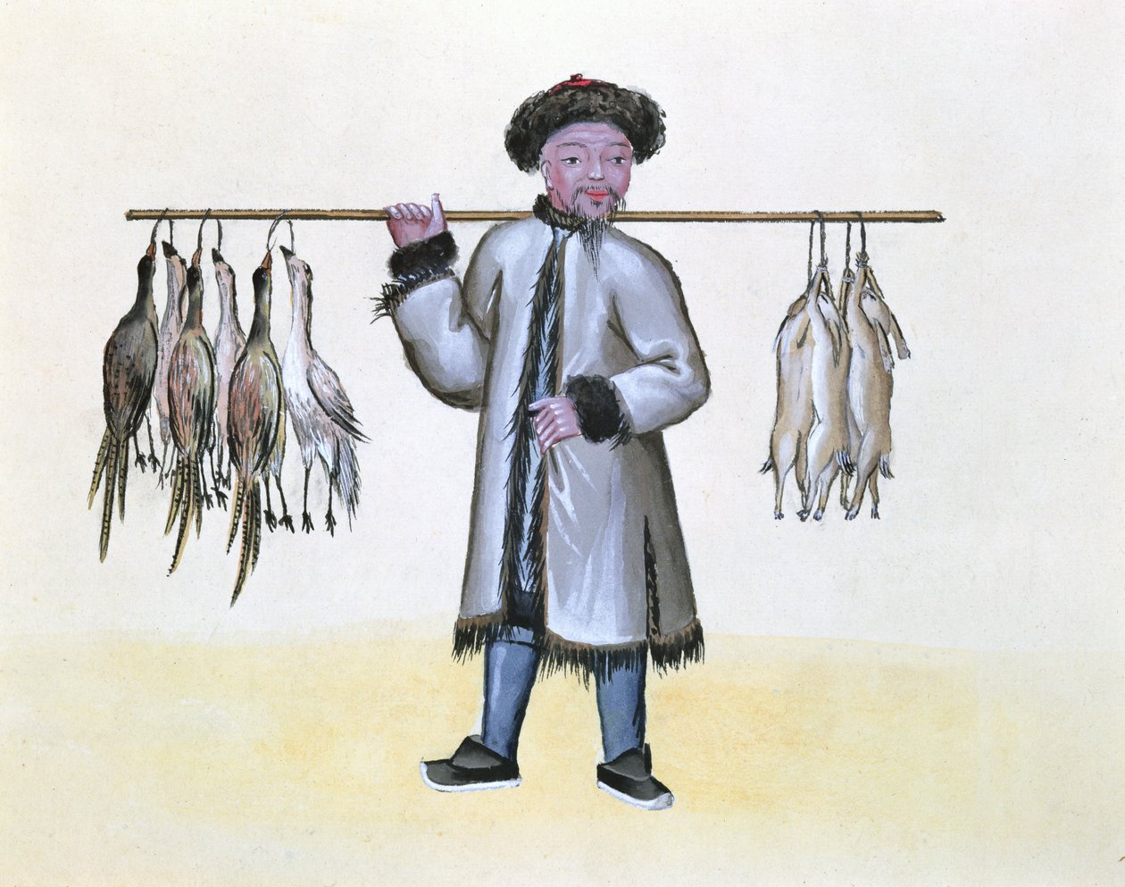 The Game Merchant, a pekingi utcai hívásokról szóló könyvből, 1785 körül (wc és gouache papíron) alkotó: French School