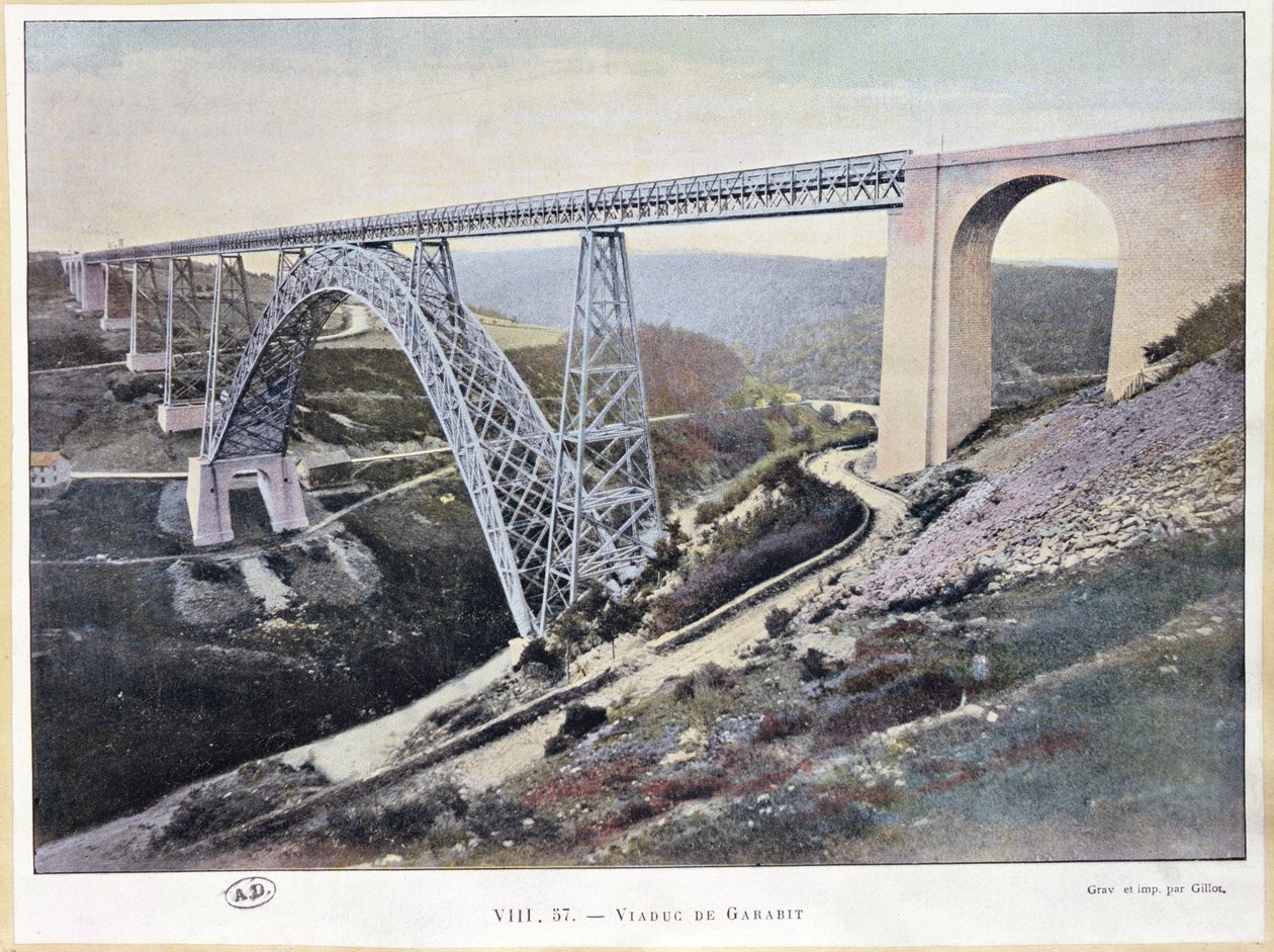 A Garabit Viadukt, 1882-84-ben épült, nyomta Gillot (színes fotó) alkotó: French School