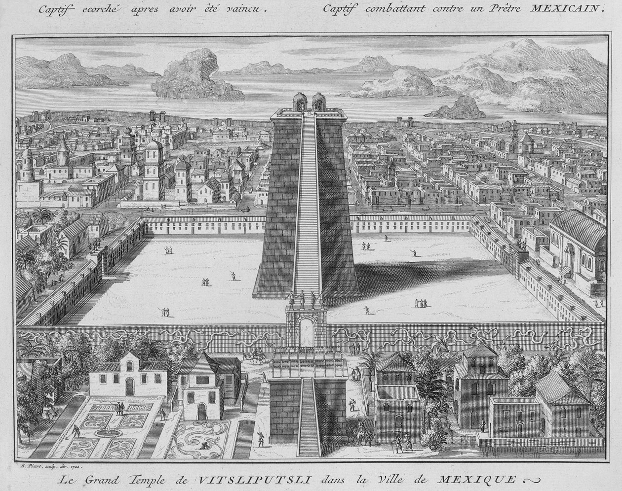 Vitsliputsli nagy temploma Mexikóvárosban, illusztráció a vallási szertartásokból és szokásokból, metszett: Bernard Picart (1673-1733) 1722 alkotó: French School