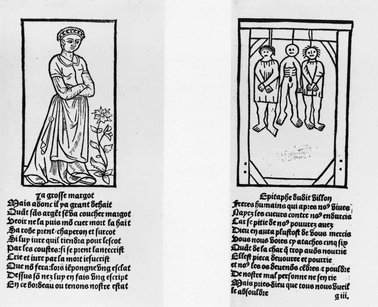 A Grosse Margot és a három akasztott ember, Francois Villon (1431-63) Pierre Levet életművéből, 1489. alkotó: French School