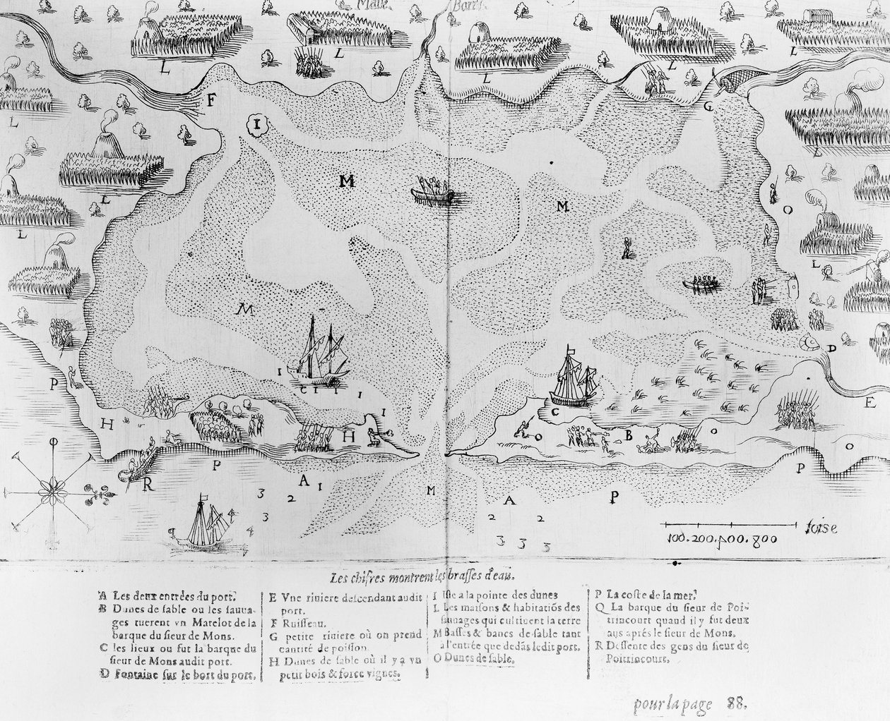 Cape Cod kikötője, Samuel de Champlain (1567-1635) Voyages de sieur Champlain című könyvéből, Párizsban, 1613 alkotó: French School