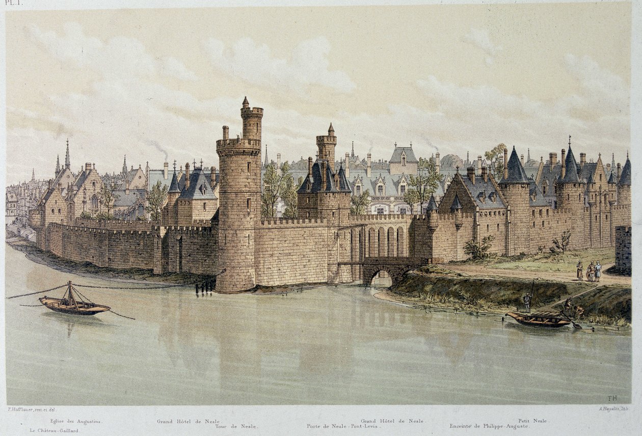 A szálloda és a Nesles-torony 1380-ban - „Párizsban a korokon át”, XIX. század vége alkotó: French School