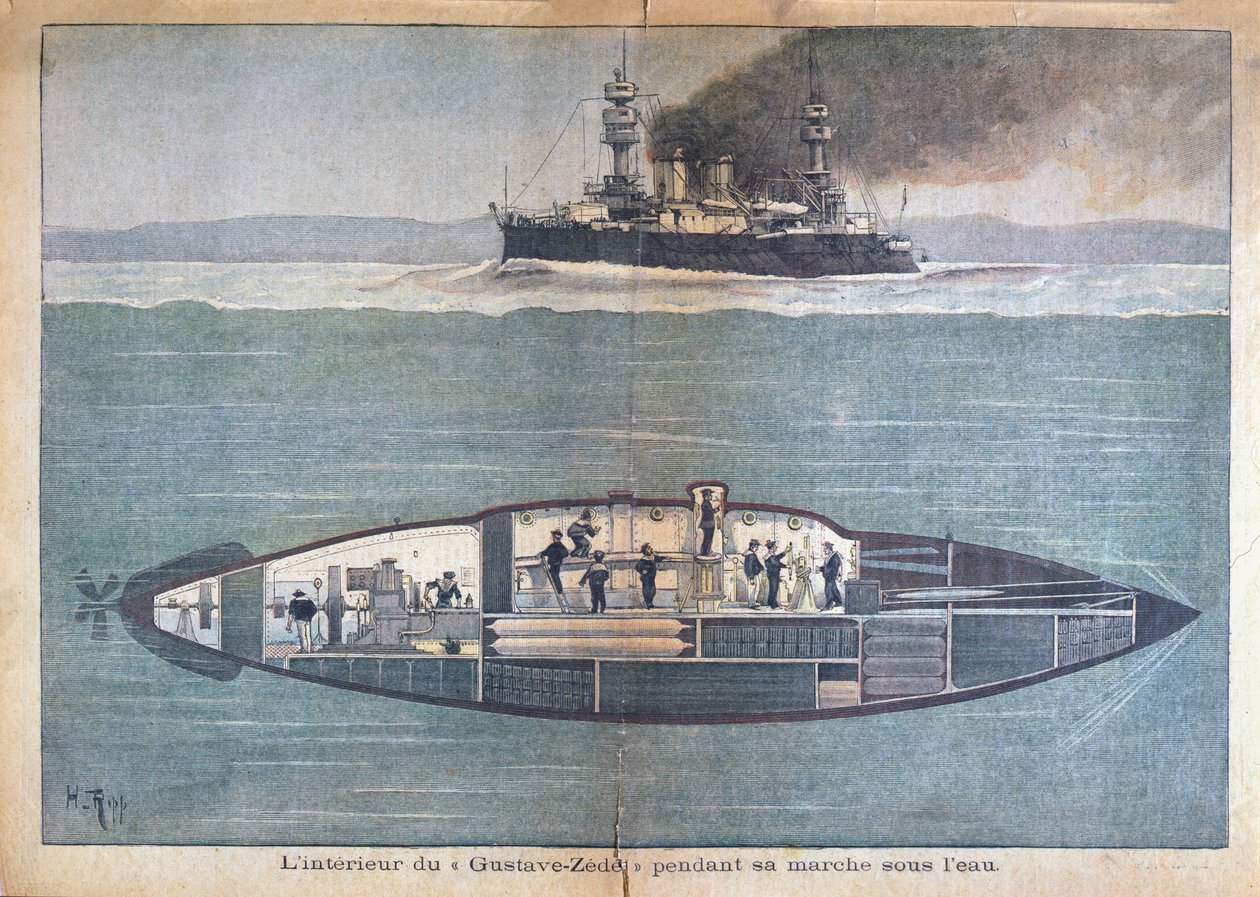 A Gustave-Zedei belseje víz alatt, 1899 (színes metszet) alkotó: French School