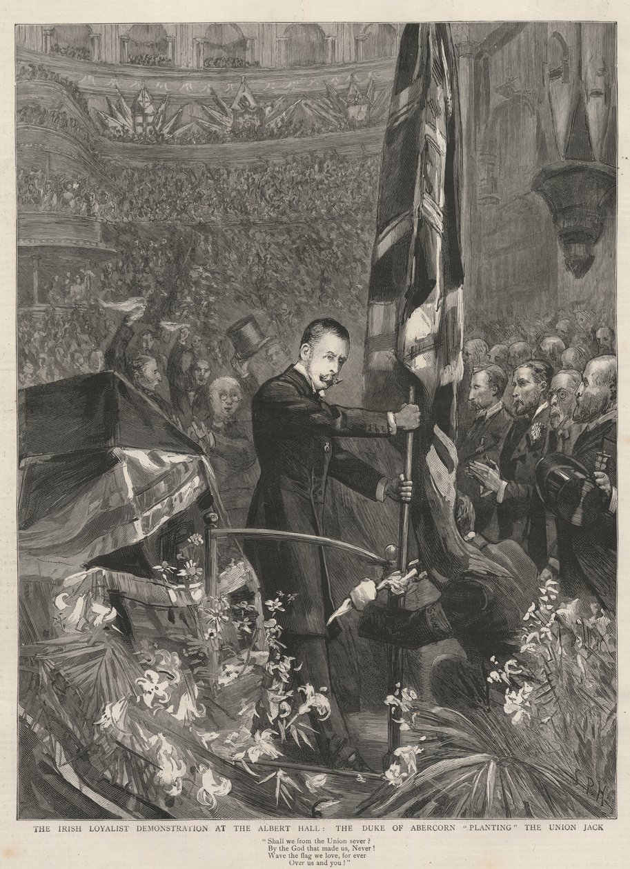 Az ír hűséges tüntetés a londoni Albert Hallban, 1893: Abercorn hercege (James Hamilton) (1811-1885) az Union Jacket ültette. alkotó: French School