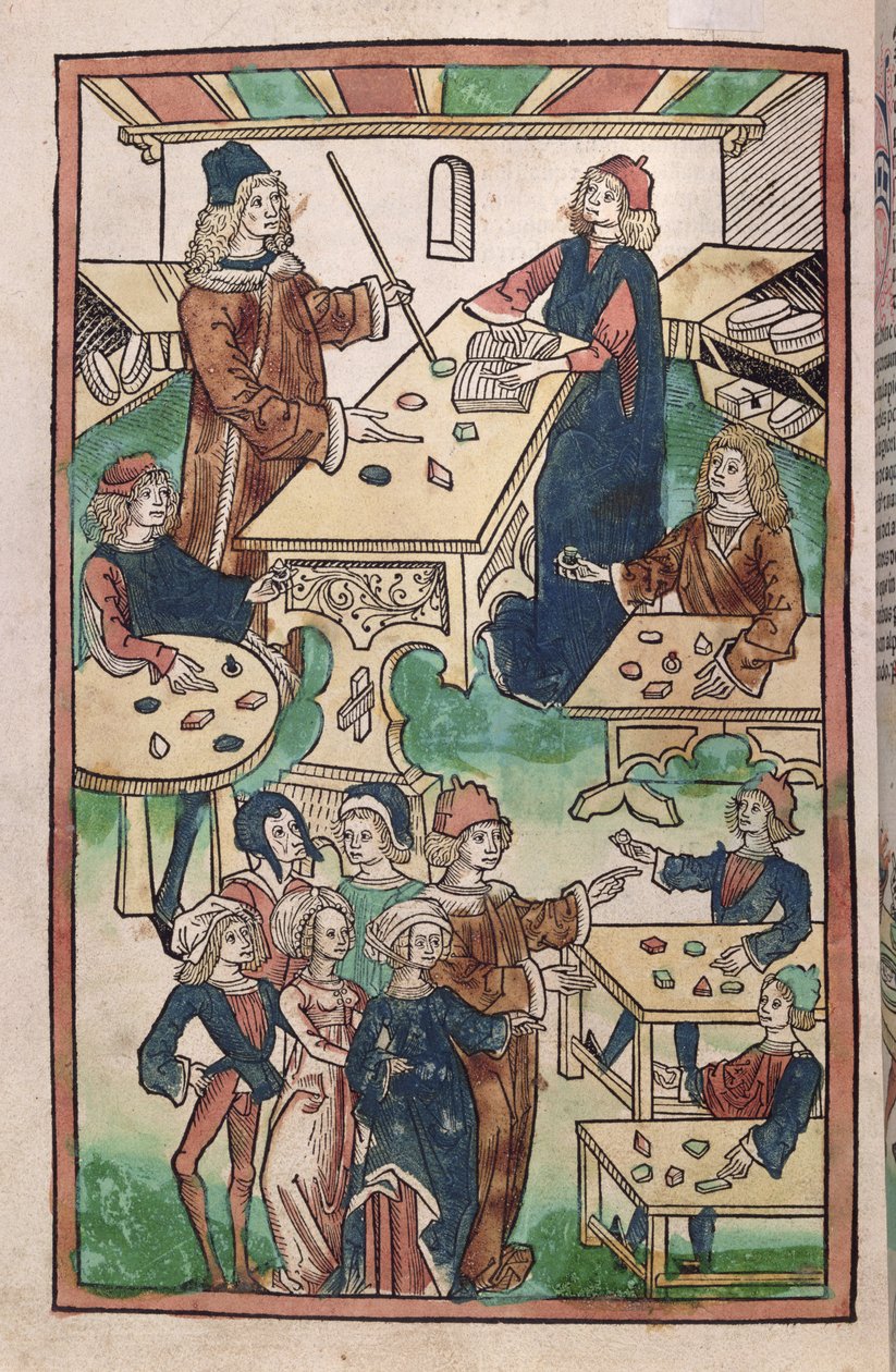 Ékszerbolt, 1491 (színes fametszet) alkotó: French School