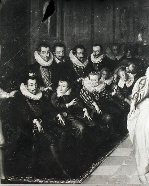 A Joyeuse-bál, amelyet a Louvre-ban adtak át Anne Duke of Joyeuse (1561-87) és Marguerite de Vaudemont házassága alkalmából 1581. szeptember 24-én, 1582 körül (részlet) alkotó: French School