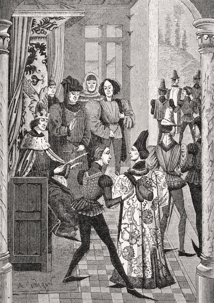 A Királyi Udvar vagy Nagytanács, Paul Lacroix (1806-84) 1847-ben megjelent „Froissart krónikái” miniatúrája nyomán, a „Le Moyen Age et la Renaissance” című művéből. alkotó: French School