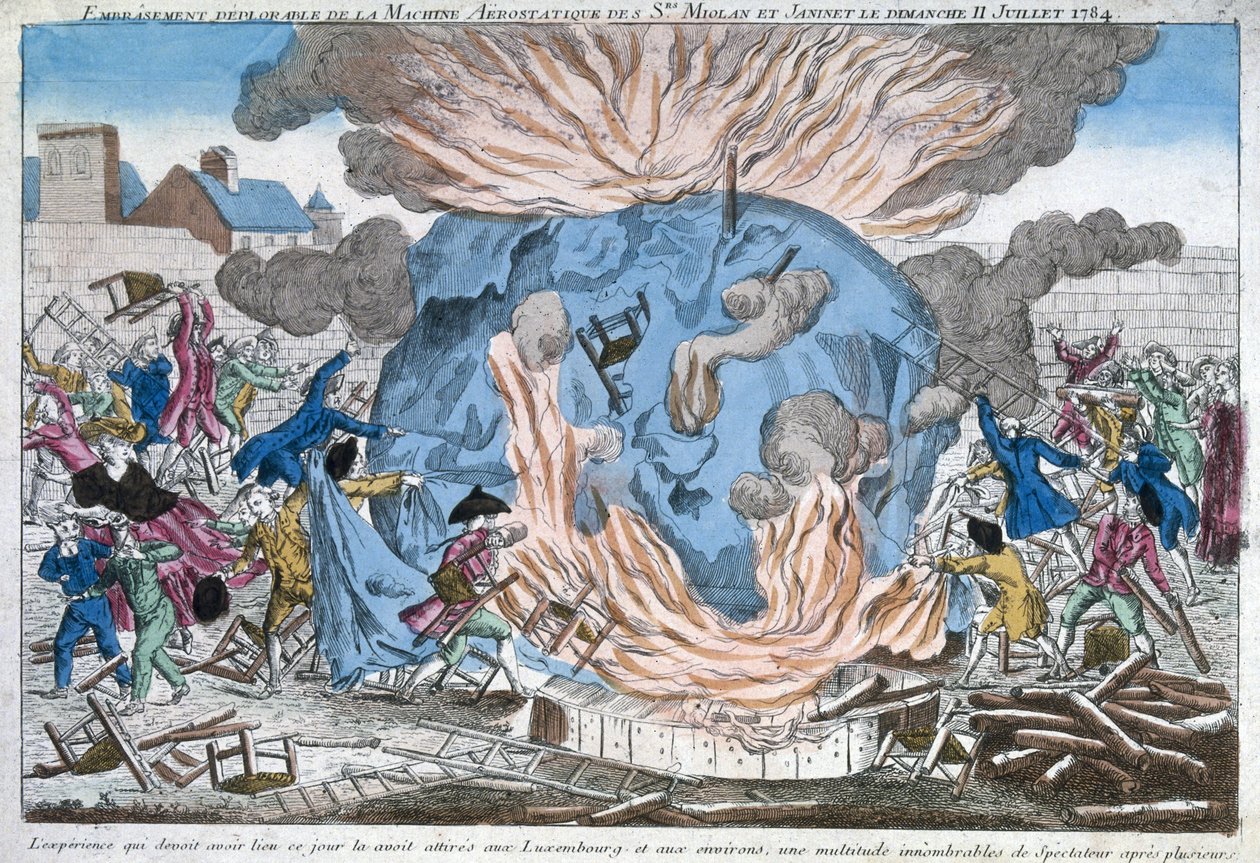 Mioloan és Janinet aerosztátjának siralmas leégése, 1784. július 11. alkotó: French School