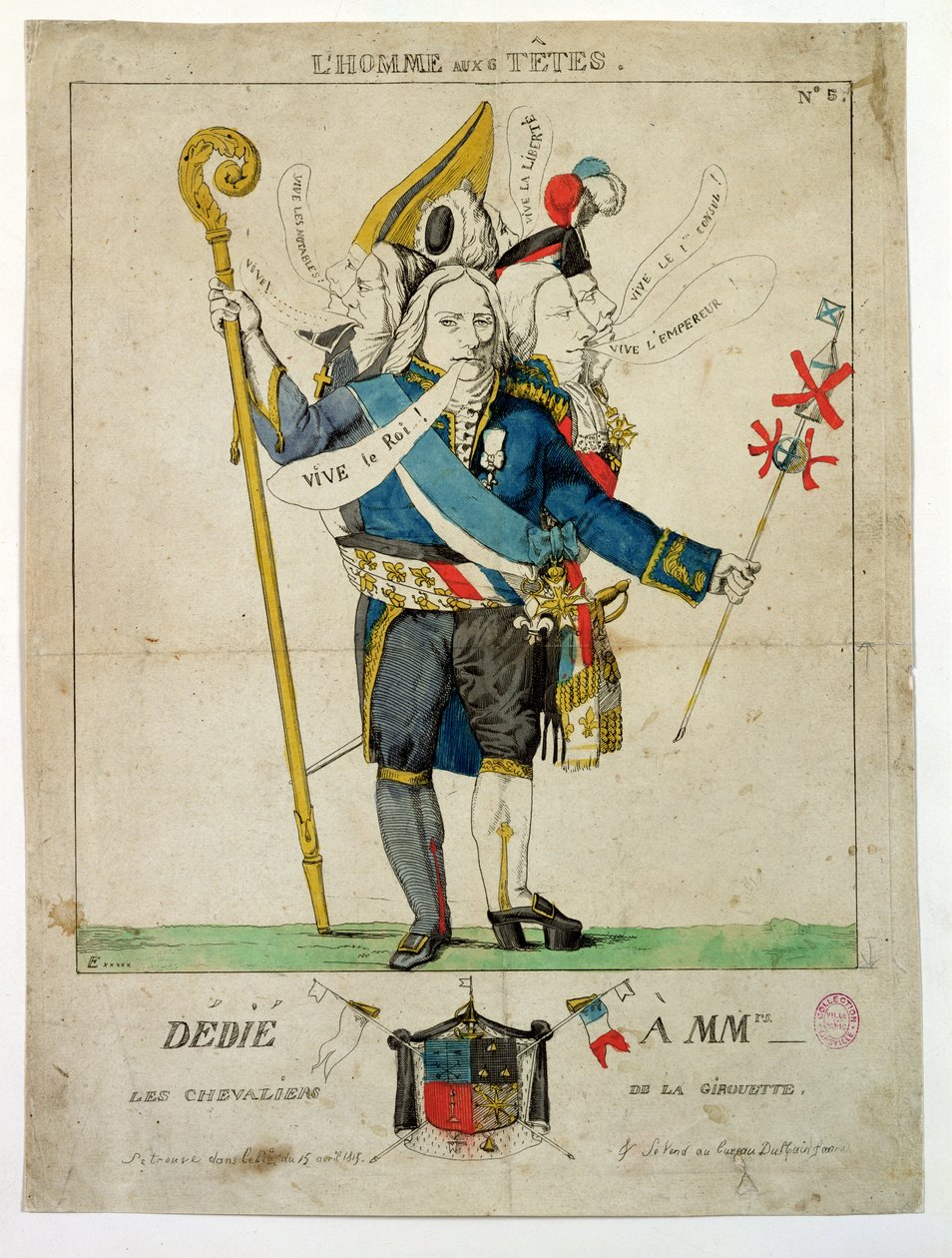„A hatfejű ember”, Charles Maurice de Talleyrand-Perigord (1754-1838) karikatúrája, 1815 (kézzel színezett metszet) alkotó: French School
