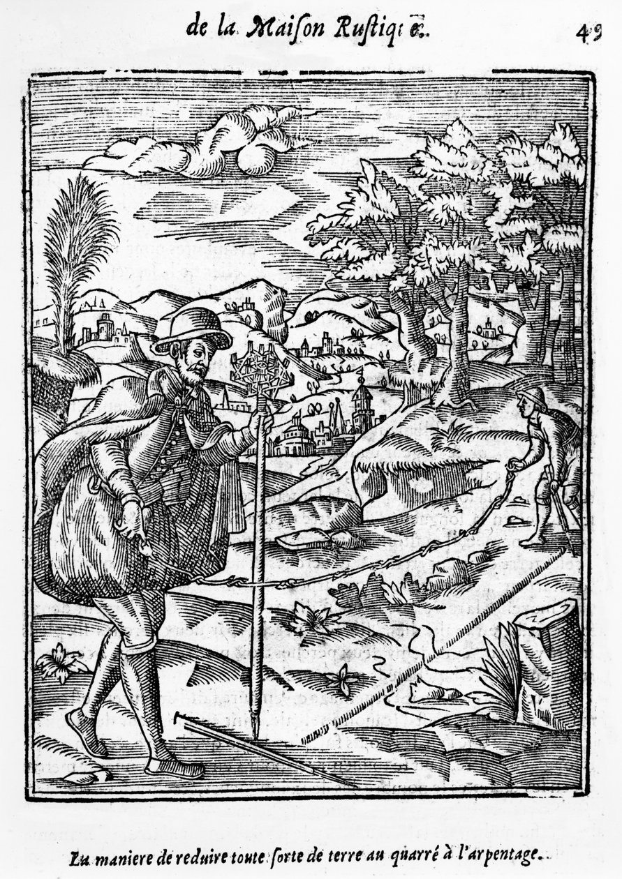 A Módszer, amellyel a Földmérő térre csökkenthető bármilyen talaj, illusztráció a LAgriculture et Maison Rustique-ból, Charles Estienne, kiadása 1641-ben alkotó: French School