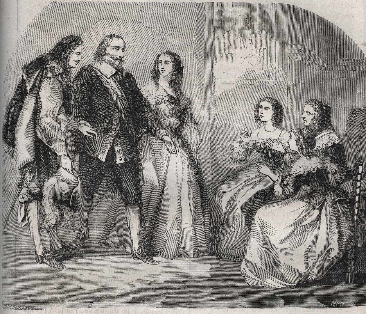 Montespan márki, Louis Henri (Louis-Henri) de Pardaillan de Gondrin (1640-1691) (bal oldalon) azért érkezett, hogy feleségül vegye a Rochechouart Mortemart-i Francoise Athenais (Francoise-Athenais) (akkor de Montespan márkiné vagy Madame) házasságát. Monte alkotó: French School