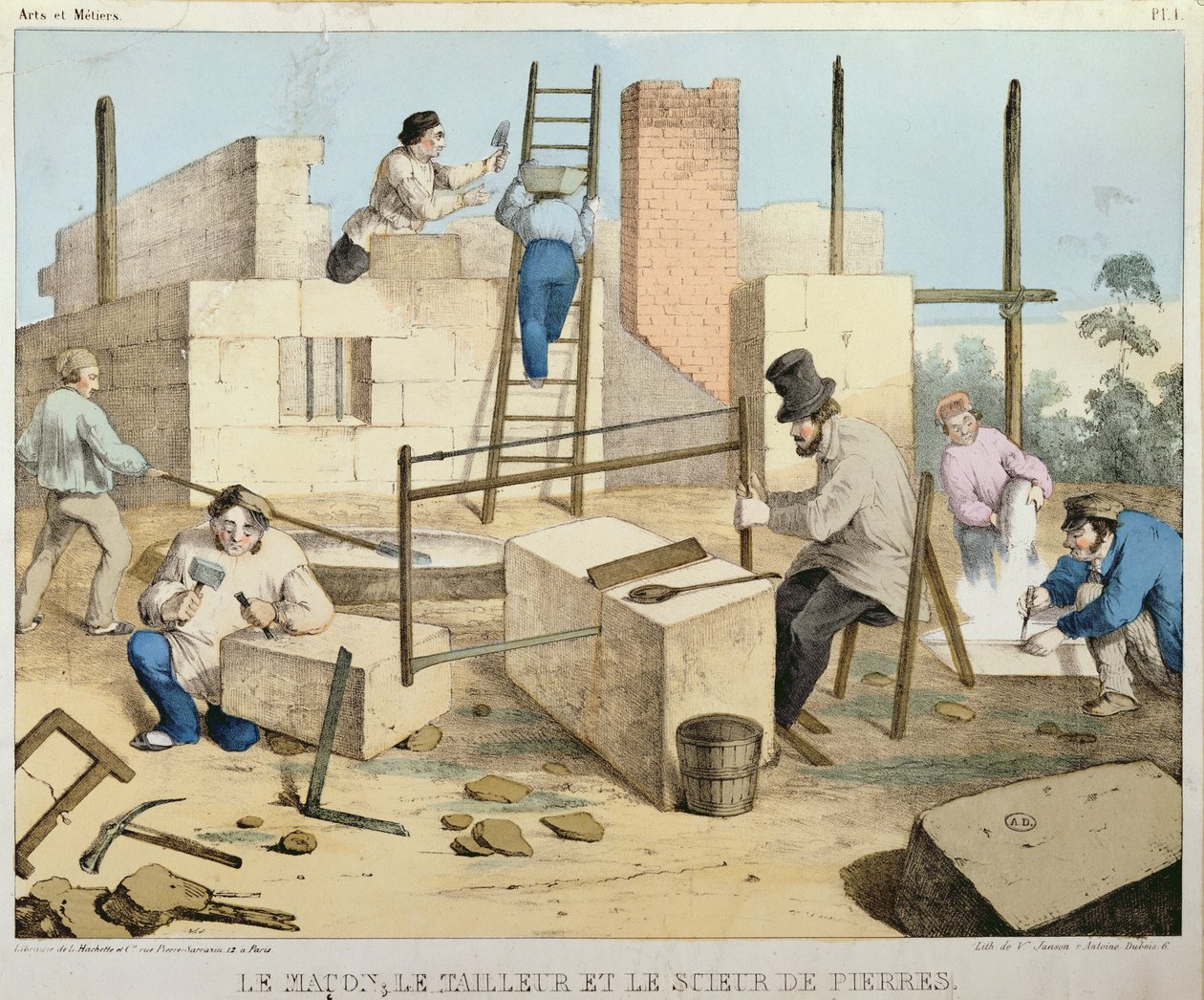 A szabadkőműves, a kővágó és a kőfűrész, 1860 körül alkotó: French School
