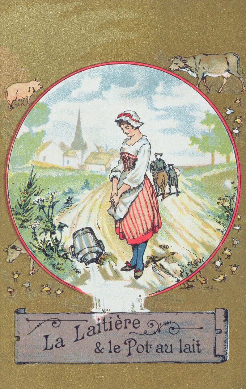 A tejeslány és vödrje (színes litó) alkotó: French School
