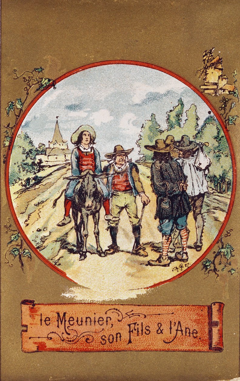 A molnár, fia és a szamár, 1880 körül (színes metszet) alkotó: French School