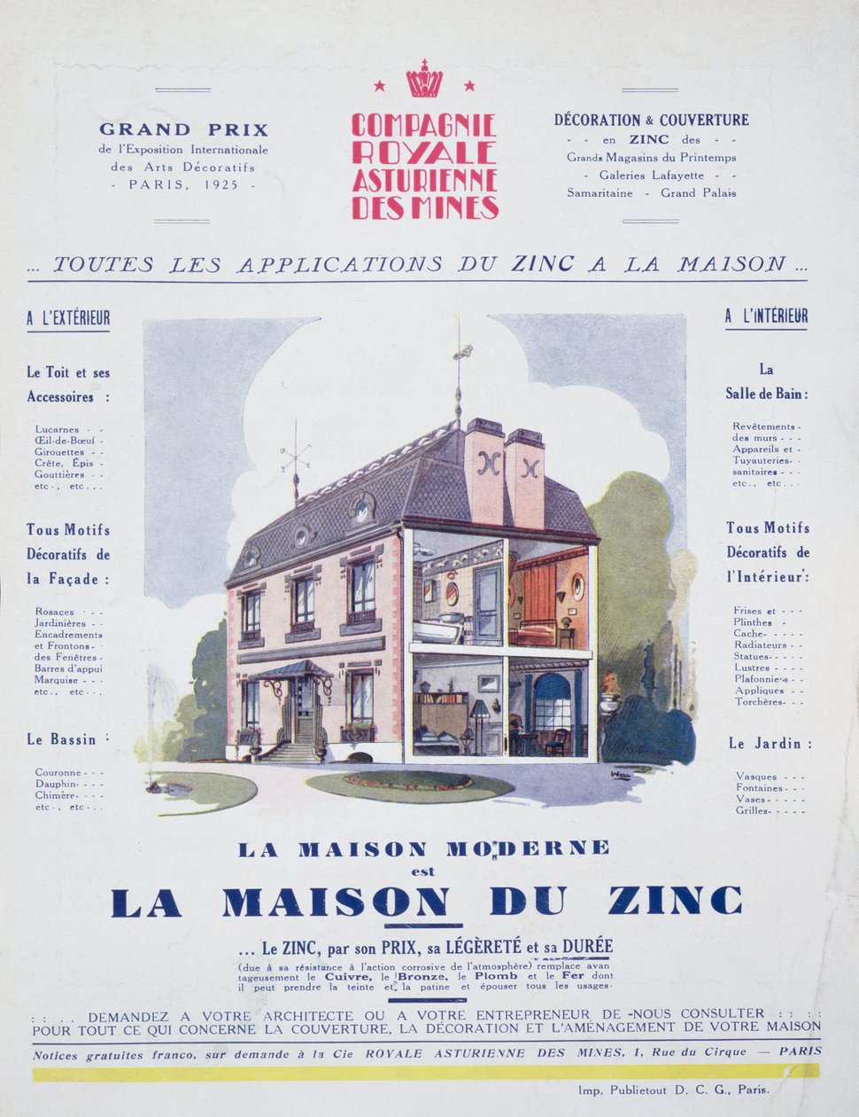 A Modern Ház egy cinkház, a LArt Menager magazin hirdetése, 1927. május alkotó: French School