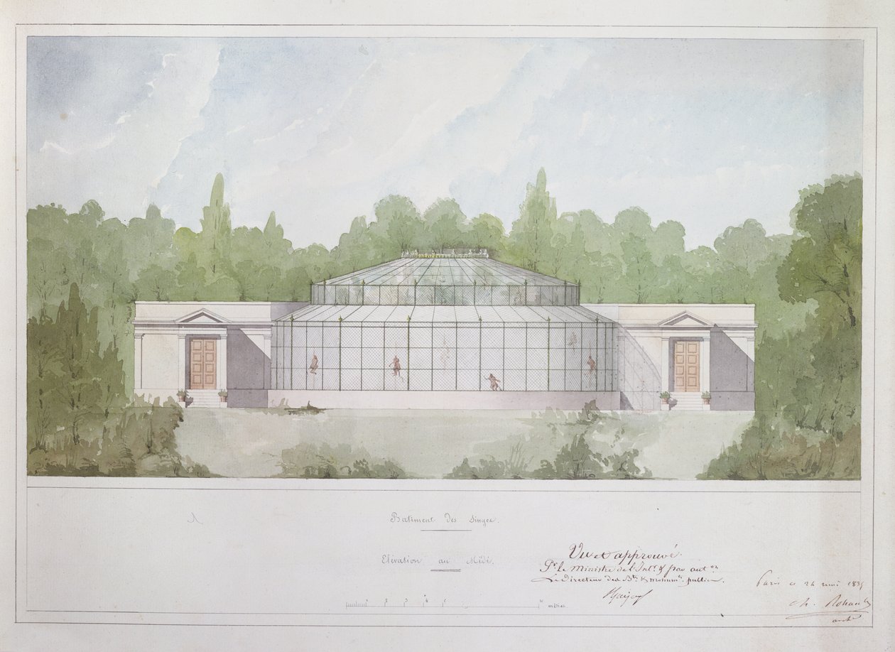 A majomház a párizsi Jardin des Plantes-ban, 1835 (tinta és WC papíron) alkotó: French School