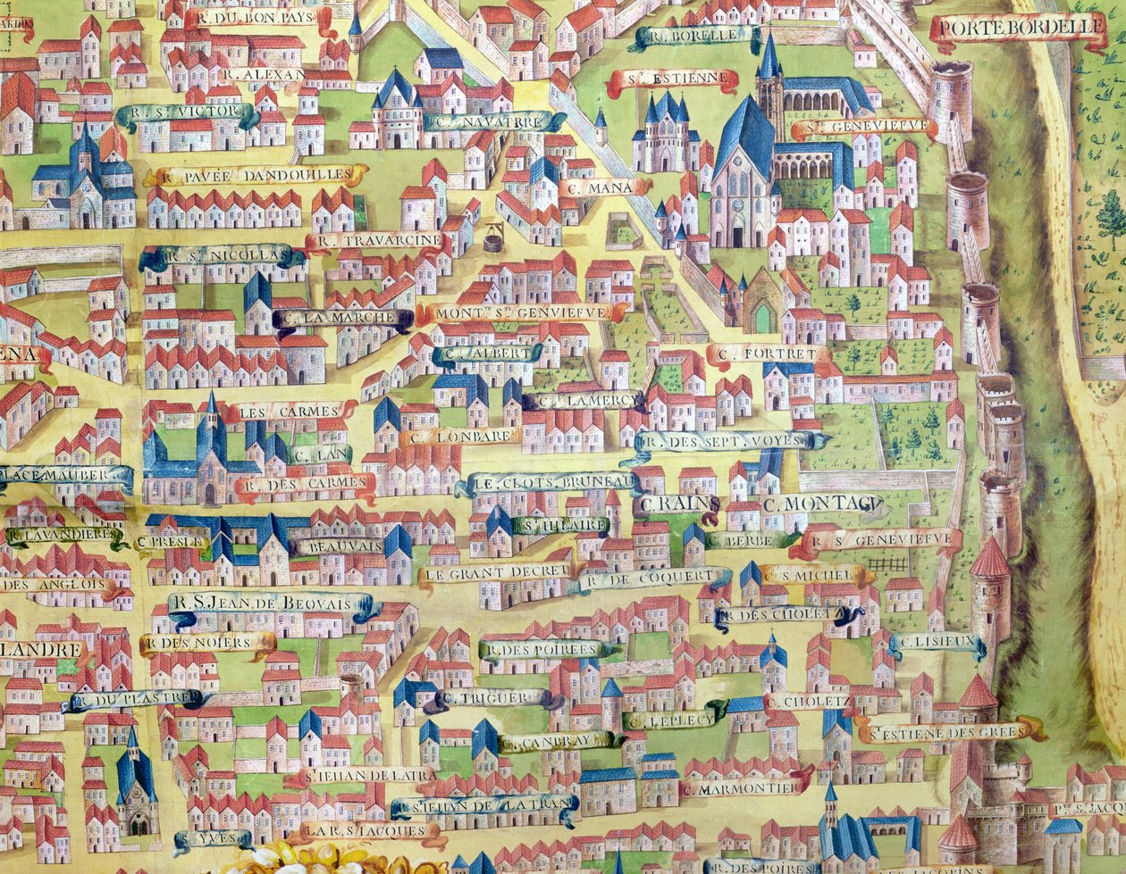 A Montagne Sainte-Genevieve, 1540 körül készült párizsi terv részlete, Plan de la Gouache, 1860 körül alkotó: French School
