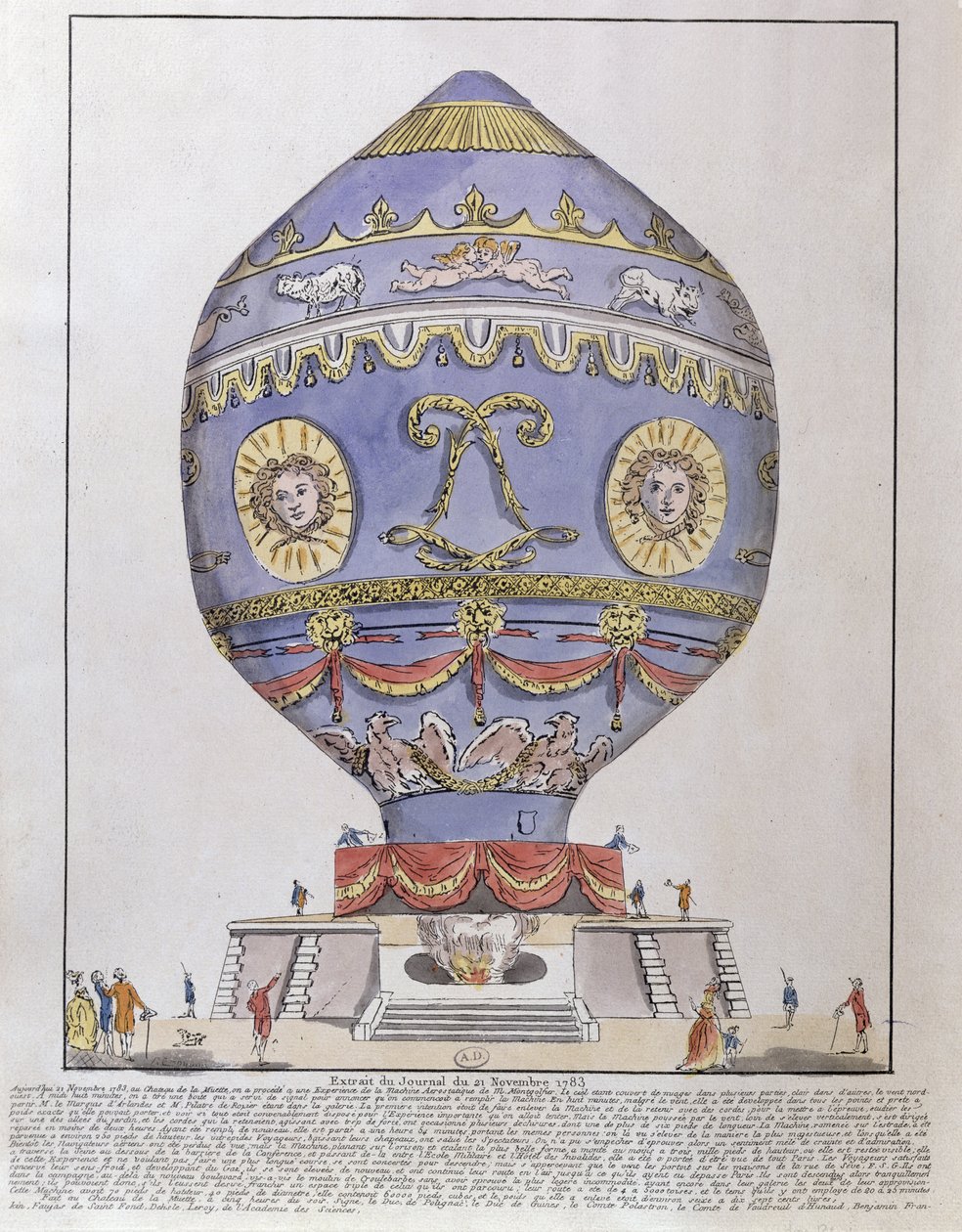 A Montgolfier testvérek léggömbkísérlete a Chateau de la Muette-ben, 1783. november 21. alkotó: French School