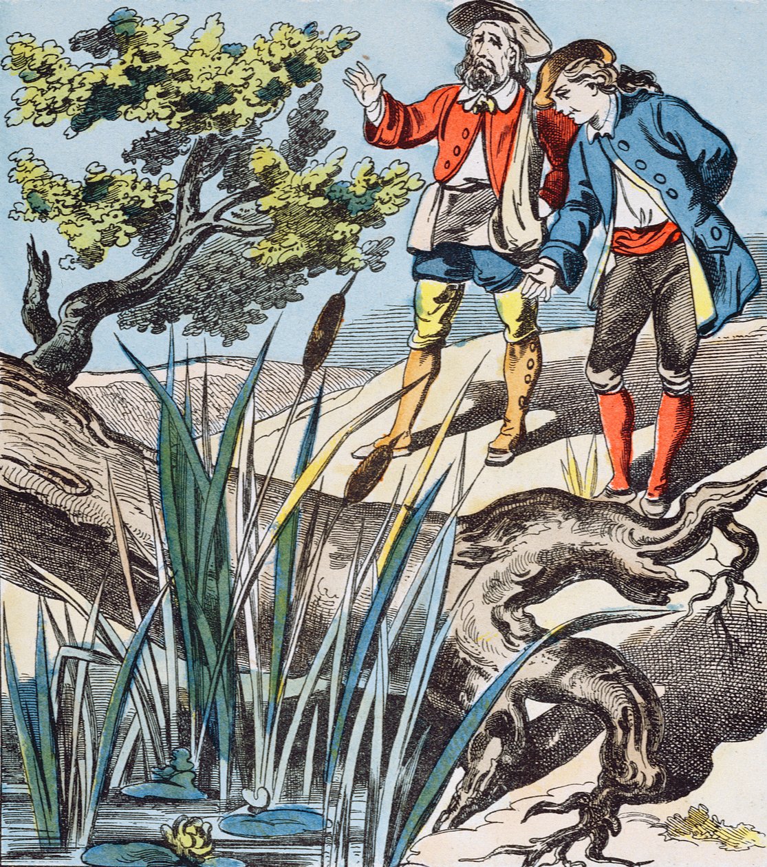 A tölgy és a nád, illusztráció a Fables de La Fontaine-ből alkotó: French School