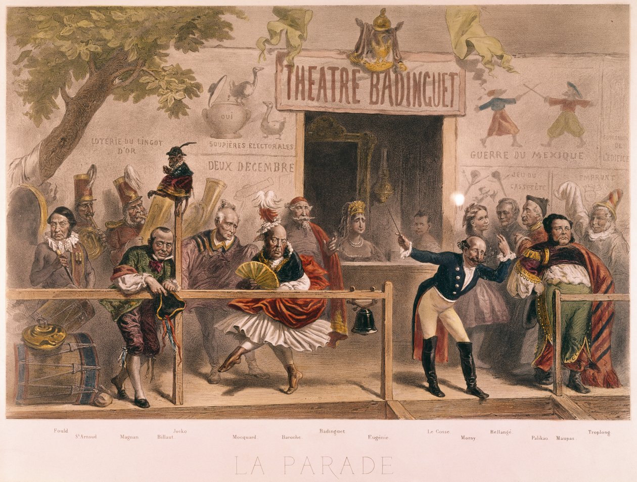 A parádé, III. Napóleon és udvara (1808-73) karikatúrája a La Menagerie Imperiale-ból, 1870 körül alkotó: French School