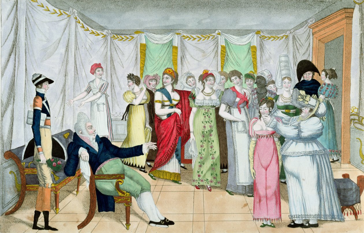 A párizsi szultán, avagy a prostituáltak választása, 19. század eleje (kézzel színezett rézkarc) alkotó: French School