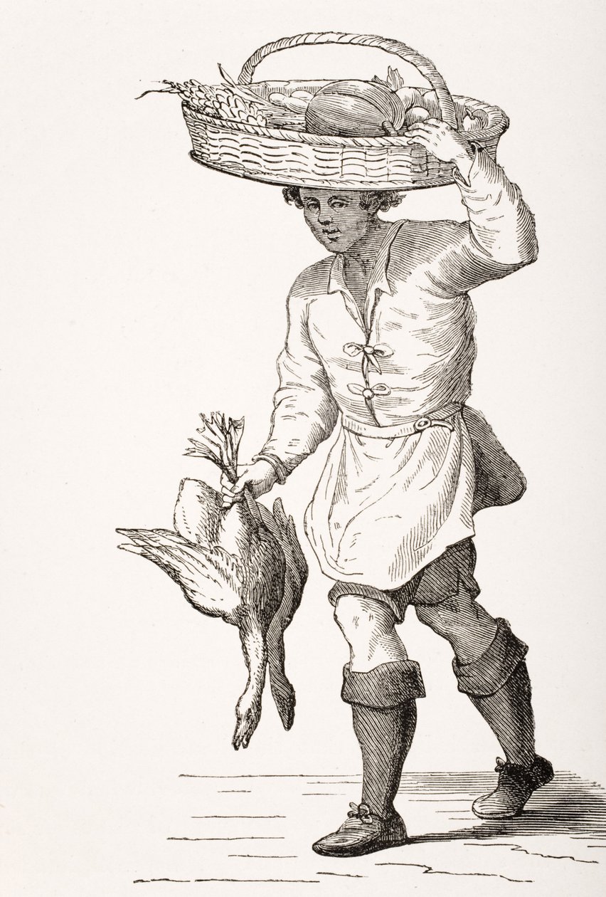 A baromfikereskedő, Cesare Vecellio (1521-1601) 16. századi fametszete nyomán Paul Lacroix (1806-84) "Le Moyen Age et La Renaissance" című művéből, 1847-ben jelent meg. alkotó: French School