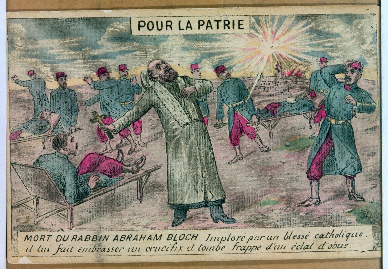 Abraham Bloch rabbi feszületet kínál egy haldokló katolikus katonának, és eltalálják egy lövedék, 1914-18 alkotó: French School
