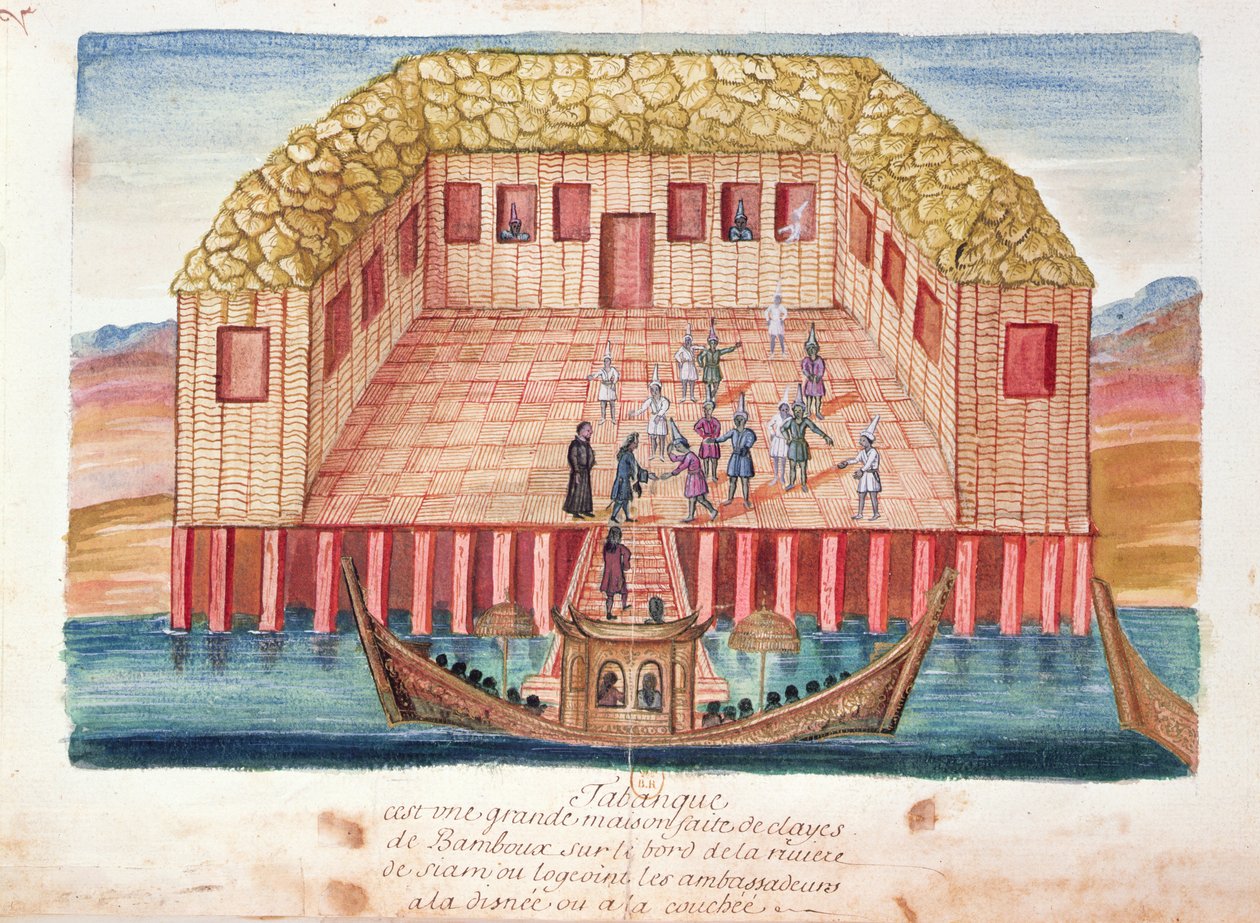A francia nagykövetek sziámi rezidenciája, a sziámi jezsuiták beszámolójából, 1688 (wc papíron) alkotó: French School