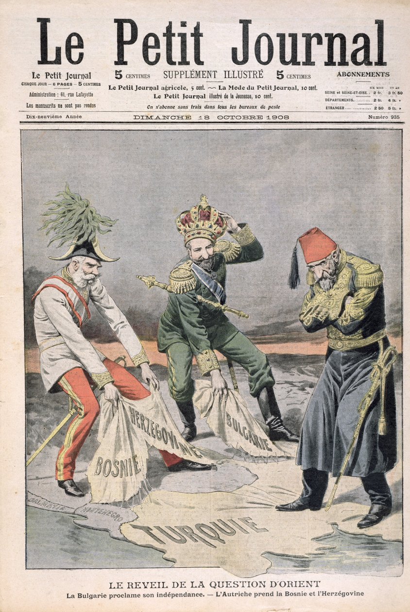A keleti országok és a Balkán ügyének újjáéledése, borítóillusztráció a Le Petit Journalból, 1908. október 18. (színes metszet) alkotó: French School