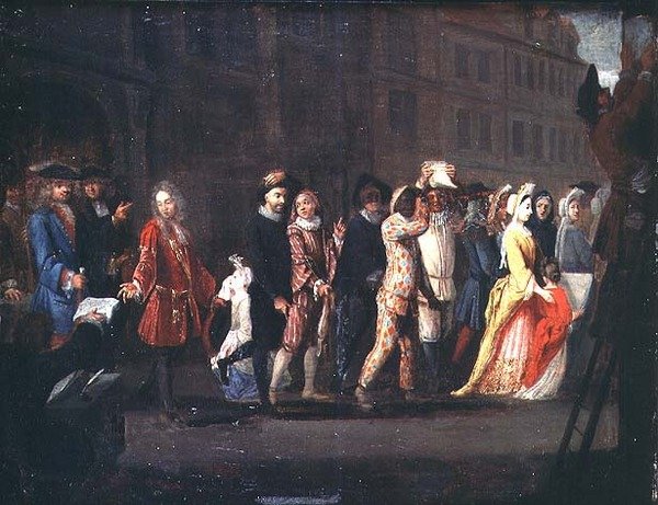 A Comediens visszatérése a Comedie Italienne visszaszorítása után, 1697 alkotó: French School