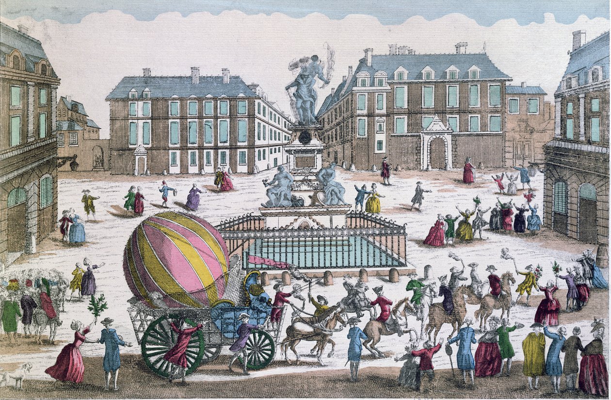 A visszatérés 1783. december 2-án Jacques Charles (1746-1823) és Nicholas Robert (1761-1828) léggömbjének műhelyébe a Place des Victoires-ban alkotó: French School